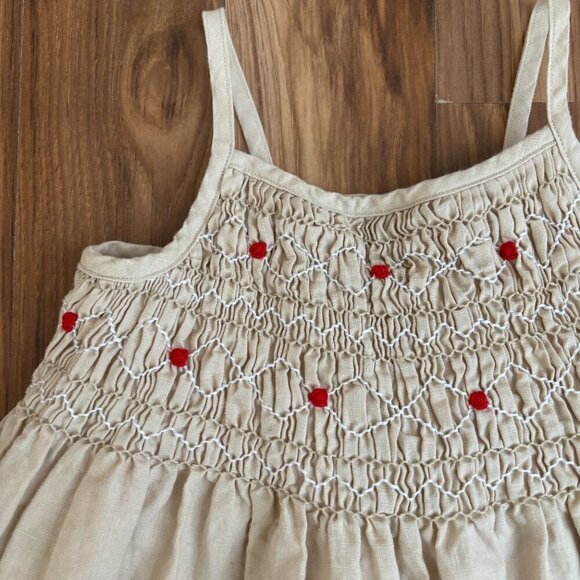 Janie & Jack Linen Smocked Bib Rosettes Tie Back Dress Girl's 5 - Picture 5 of 12